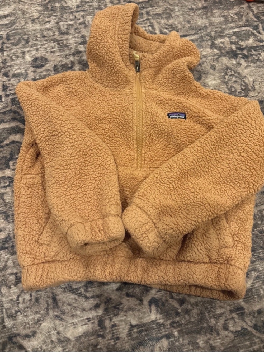 Patagonia Kids Hooded Sherpa Pullover in Camel Tan